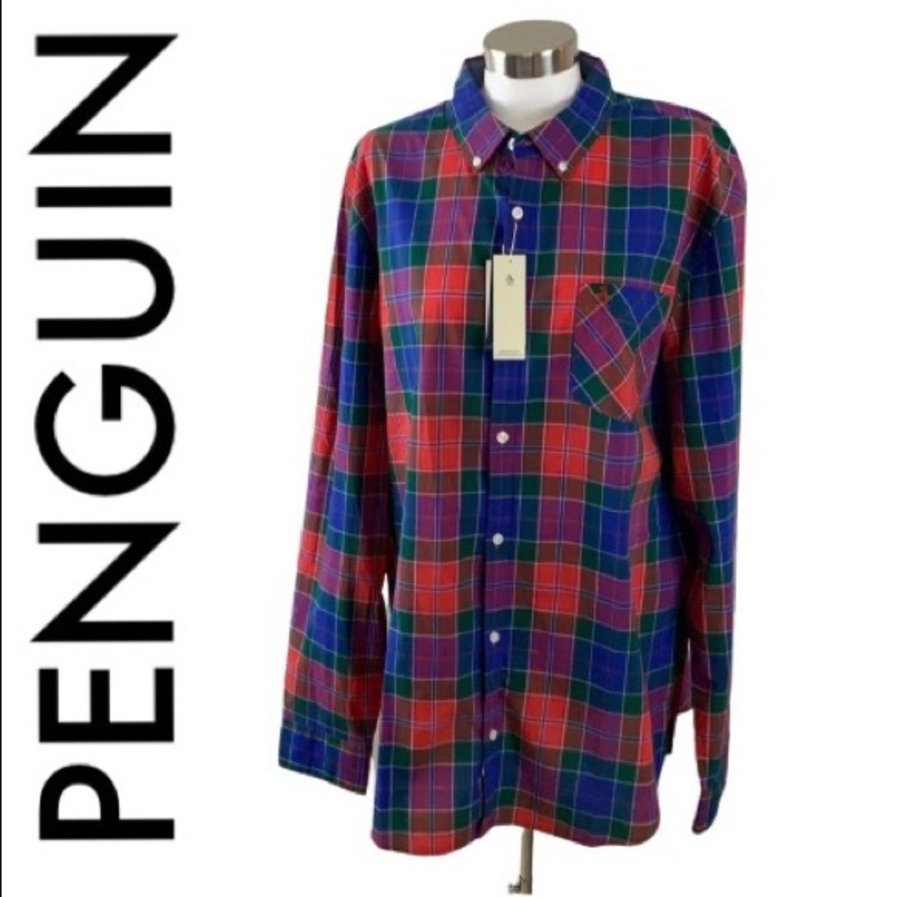 PENGUIN NWT MEN’S BLUE RED GREEN SHIRT SIZE XXL‎